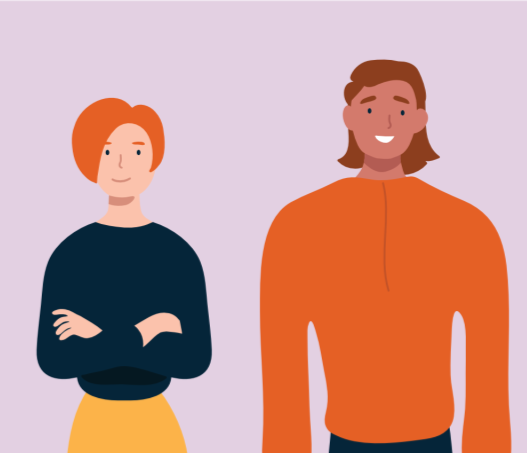  Graphic of two people standing next to each other. 